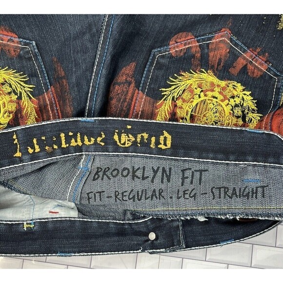 VTG Attitude Gold Baggy Denim Hip Hop Straight Cut Off Shorts Mens Sz 34x15 - Picture 8 of 13